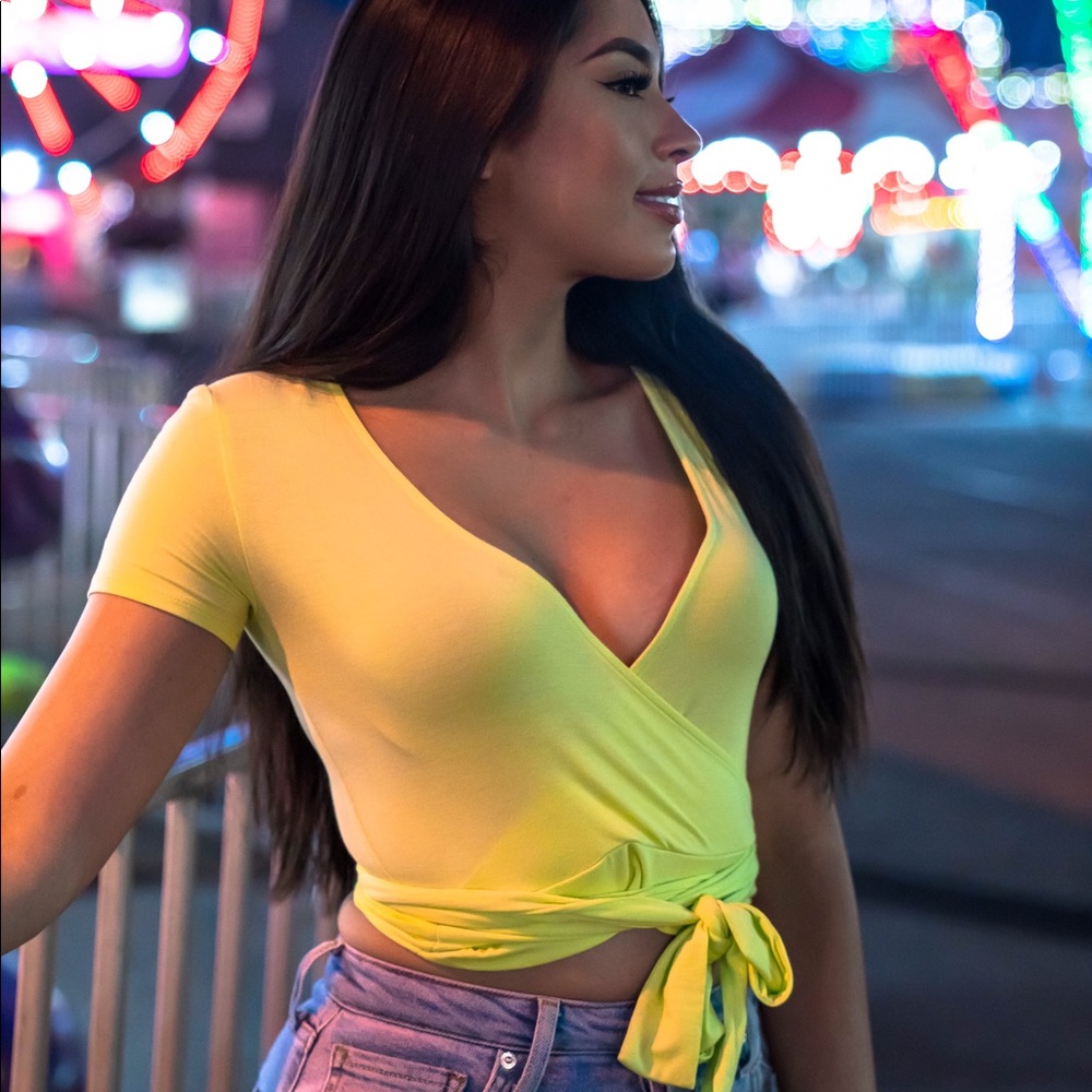 Neon Green Tie Crop Top
